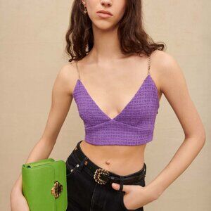 Maje Chain-Strap Tweed Crop Top